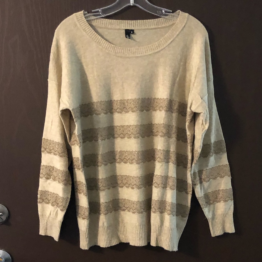 Angora blend sweater with lurex lace detail